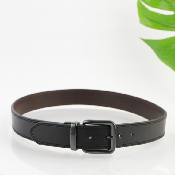 Levis Mens Belt Size 38 Sturdy Black Leather 2" Wide Stitched Durable Work - Picture 1 of 11
